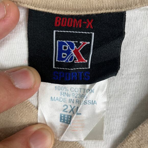BX Sports TShirt Mens 2XL White Beige New York Graphic Vintage Raglan - Picture 2 of 8